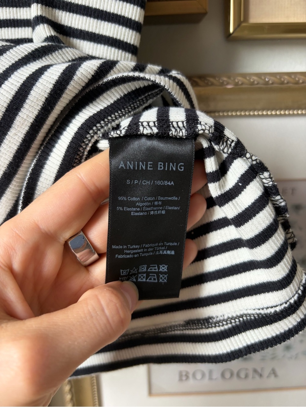 Anine Bing Alessia Tee in Cream & Black Stripe Small - Picture 9 of 9